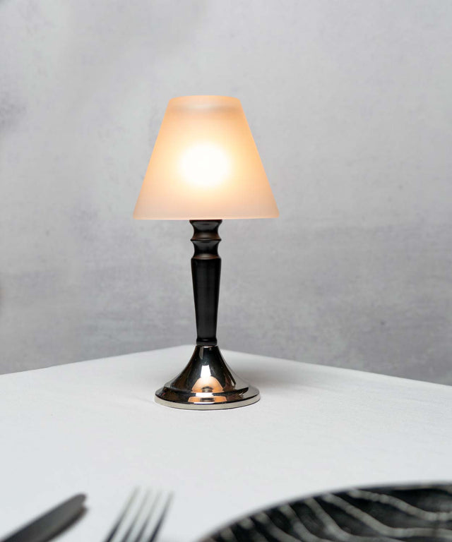 Nickel Base Black Nickel/Black Flameless Candle Lamp on Table Top
