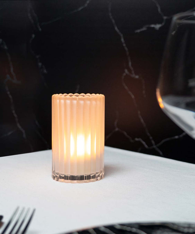 Vertically Ribbed Glass Flameless Candle Holder