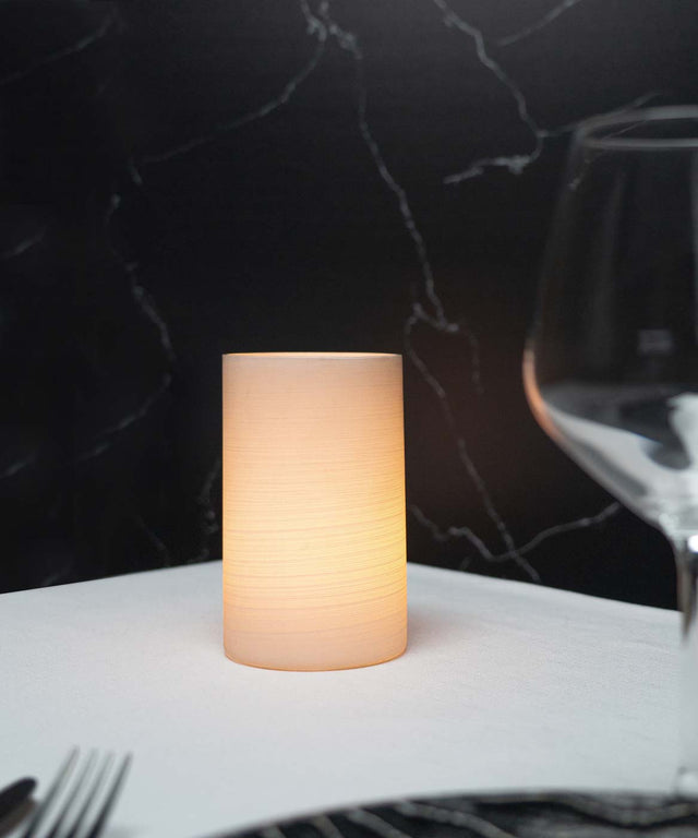 Brushed White Glass Flameless Candle Holder on Table Top